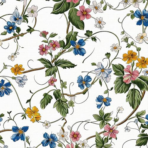 ICYEHAO Papier Peint Fleurs Bleu et Rose,44 x 300cm Papier Peint Vert Feuille Botanique Papier Autocollant pour Meuble,Chambre,Salon,Salle de Bain,Toilette
