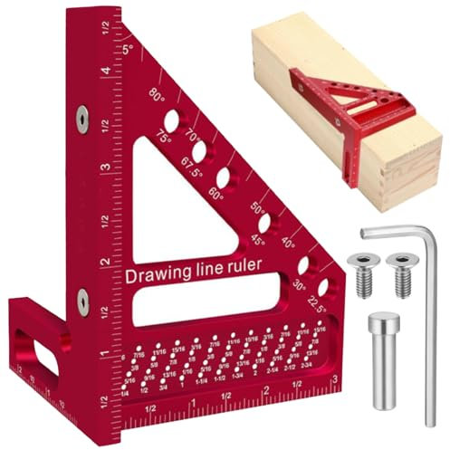 CHmiss 3D Multi-Winkel-Messlineal,22.5-90 Grad Aluminiumlegierung 3D-Gehrungswinkel,Quadratischer Winkelmesser für Die Holzbearbeitung,Hochpräzises Layout-Messwerkzeug für Ingenieur Tischler