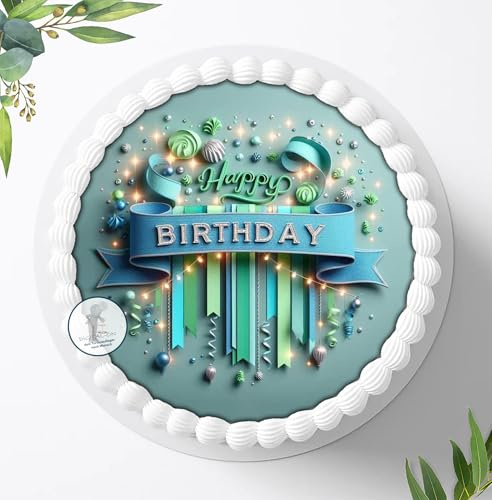 Tortenaufleger Tortenbild Happy Birthday zum Geburtstag, Essbares Foto für Torten, Tortenaufleger Ø 20cm - 2065z AMA