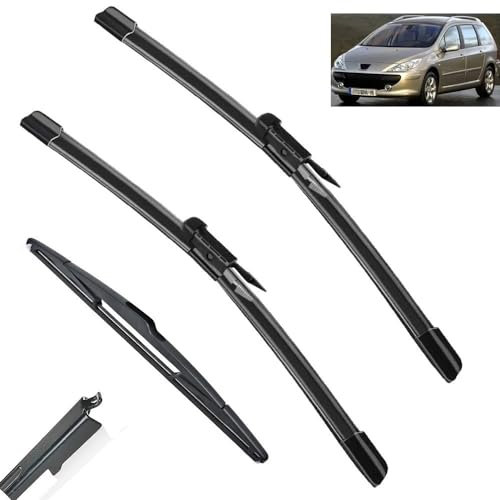 Juego de 3 escobillas limpiaparabrisas Delanteras y traseras para Peugeot 307 2005-2007, escobillas para Parabrisas y Ventana, 28 + 26 + 14