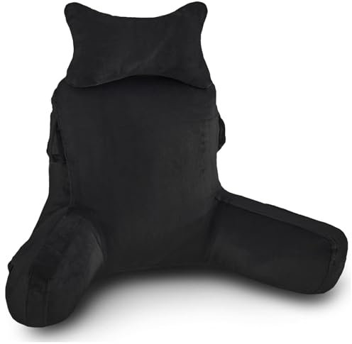 WUDLEP Reading Pillow, Extra Large 78cm/31in Bed Rest Pillow with Detachable Neck Roll for Sitting in Bed or Couch, Adult Back Pillow for Watching TV/Gaming/Relaxing (Black)
