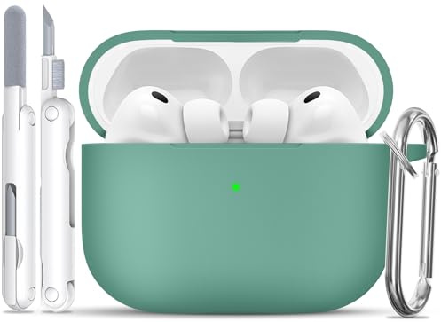 TNSNK für AirPods Pro 3 Hülle, A4-Pine Leaf Green | Weiches Silikon, unterstützt kabelloses Laden, with Clean Kit & Keychain, Leicht, Rutschfest, Kratzfest
