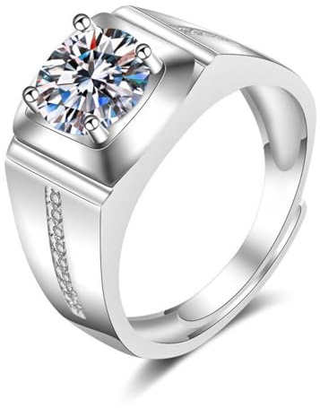 KnBoB Ringe für Männer Weiß Gold 18 Karat Verstellbar Breit Rund Labor Diamant Verlobungsring Ring Größe 69 (22.0)