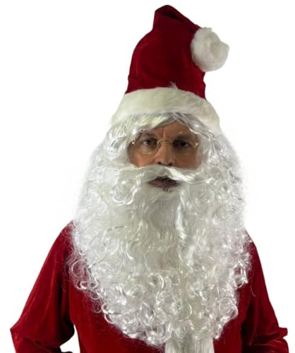 Weihnachtsmann Perücke mit Bart & Schnurrbart – Realistisches Weißes Komplett-Set – Hochwertiges Nikolaus Kostüm Zubehör für Erwachsene