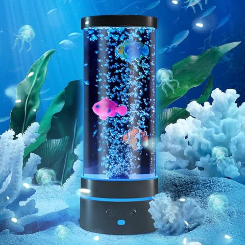 Bubble Fish Lamp Decorative Jellyfish Lamp Bedroom Sensory Lights with 7 Change Colours Modes Colorful Artificial Jelly Fish Lava Light Lamps USB/Battery Operated for Living Room Home Décor (set A)