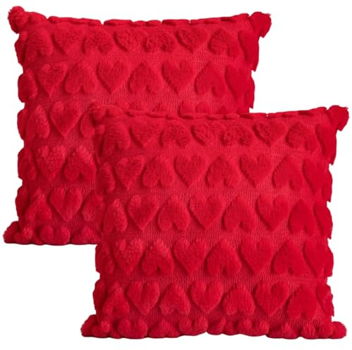 RxaGtn Rote Kissen, Herzkissen Plüsch 2er Set, Dekorative Kissenbezüge 40x40 cm, Weiche Herz Kissenbezüge Rot Für Wohnzimmer Deko Und Moderne Einrichtung