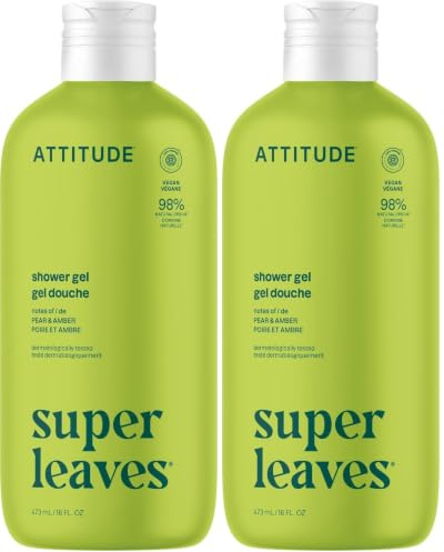 ATTITUDE Gel de Ducha, EWG Verified, Dermatológicamente Probado, a base de Plantas y Minerales, Vegan Productos de Cuidado Personal, Hojas de Olivo, 473 mL (Paquete de 2)