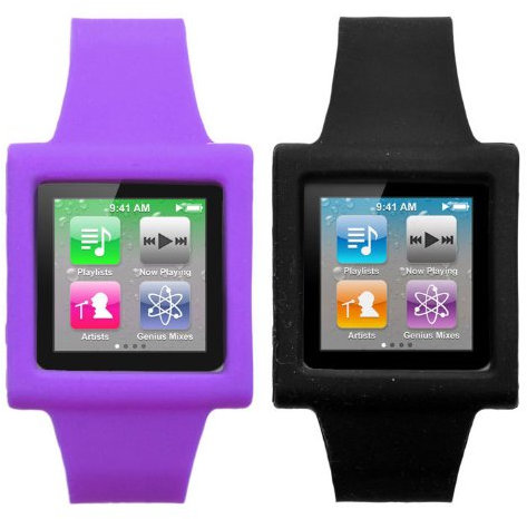 Muvit iPod Nano 6 wristwatch cases 1 purple and 1 black, silicone, MUCMP0017 (1 purple and 1 black, silicone)