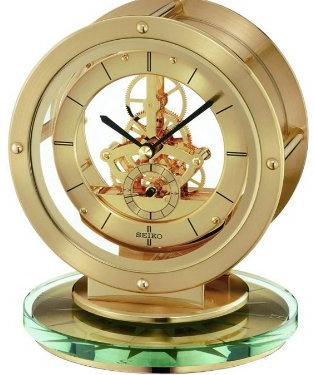 Seiko Mantel clock with Quartz/Skeleton Movement Gold Finish QHG038G