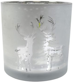 Großes Windlicht Rentier | Silber Design | Glaswindlicht Glas Teelichthalter | 12 cm Trekkingrucksack