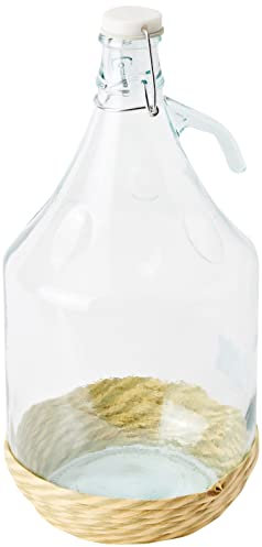 Home Damajuana con tapón mecánico, 5 litros, de Cristal, Transparente/Beige, 18 x 18 x 35 cm