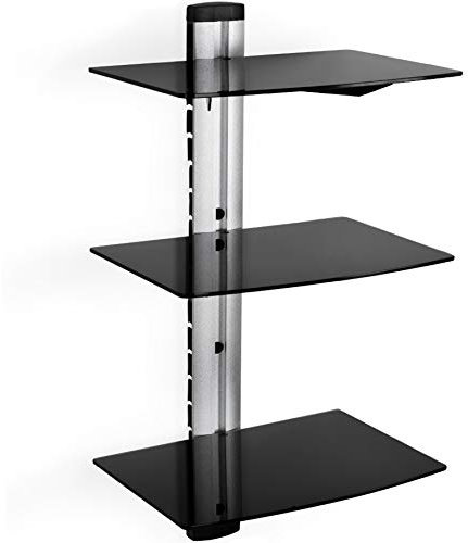 TecTake Etagère Murale en Verre pour lecteurs DVD Blu-Ray Console de Jeu PS3 PS4 Xbox One 360 et décodeur (3 étagères Noir/Argent | 400349)