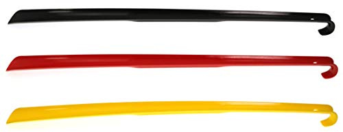 TelMo 3er Set Schuhanzieher, Schuhlöffel Kunststoff ca. 65cm (Schwarz-Rot-Gelb)