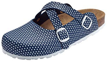 CLINIC DRESS Clog - Clogs Damen bunt. Schuhe für Krankenschwestern, Ärzte oder Pflegekräfte Navy/weiß, gepunktet, Polka Dots 37