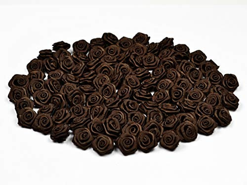 Rosen 15 mm x 100 Stück Satinrosen Aufnäher Deko Blumen Röschen zum Basteln Haarschmuck kleine Rosenköpfe Farbe: braun 850