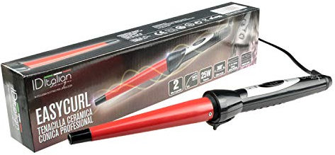 ID Italian Design | Rizador de Pelo Cónico Profesional Easy Curl, Moldeador del Cabello, Negro, Rojo