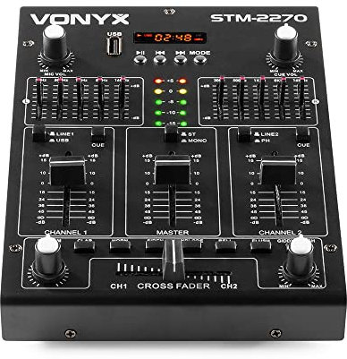 Vonyx STM2270 4-Channel DJ Mixer with Bluetooth Wireless Audio, DJ PA Mixer with USB MP3 Player, Custom Sound Effects, 5-Band EQ & Cue Function Per Channel for Beginners & Professionals