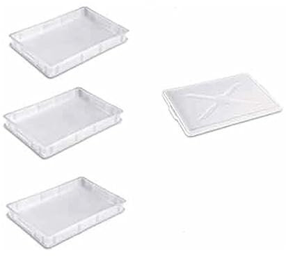 Jheppbay BOTTIGLIERI CASALINGHI GIGANPLAST | Trio di scatole di pasta con 1 coperchio per alimenti in plastica, ideale per pane e pizza, servizio e sovrapposbile, 30 x 40 x 10 cm