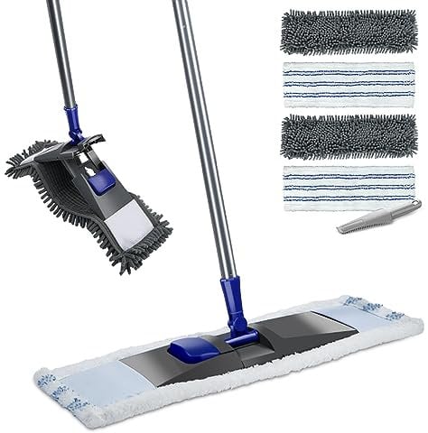 MASTERTOP Wischmopp,128cm Mikrofaser Bodenwischer mit 4 Ersatzkopf, Chenille Wischmopp mit Schaber, Staub Wischmopps Wischer Boden für Schnelle Reinigung