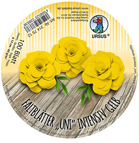 Ursus 3147512 - Faltblätter Rund Uni intensiv, gelb, 100 Blatt, aus Plakatpapier, 65 g/qm, Durchmesser ca. 12 cm, durchgefärbt, ideal zum Falten von Papierblüten und blumen