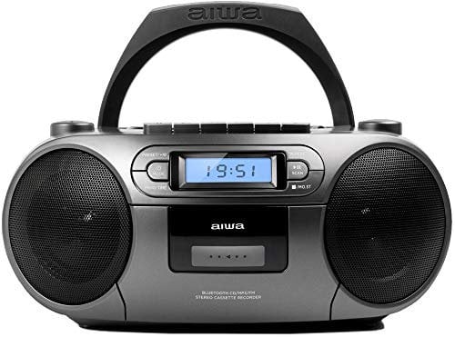Aiwa BBTC-550MG - Radio Cassette Portátil con CD, Bluetooth y USB, Grabador de Cassettes. Color: Gris Metalizado