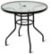 COSTWAY Gartentisch mit Schirmloch, 80x80x71cm, Terrassentisch mit Tischplatte aus gehärtetem Glas und Metallrahmen, runder Balkontisch, Outdoor-Esstisch für Terrasse, Garten, Balkon
