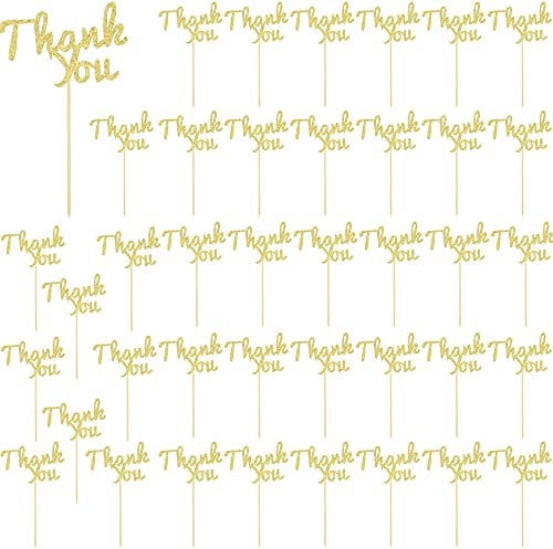 40 Pcs Thank You Cupcake Toppers Gold Glitter Cake Topper Banner Cake Decoration for Birthday Anniversary Wedding Bridal Party