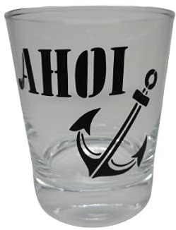 Lichtidee Maritim Teelicht Glas Windlicht Tischlicht Print mit AHOI maritim Handmade Unikat Ostern Muttertaggeschenk, Höhe 8cm,