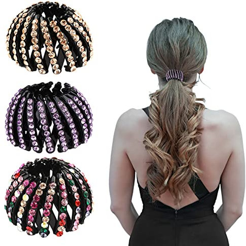 SacJkt 3 Stück Vogelnest Haarnadel, Lazy Birds Nest Plate Hairpin, Kristall-Pferdeschwanzhalter, Erweiterbarer Pferdeschwanz Halter Clip Vogelnestförmige Haarspangen, 3 Farben