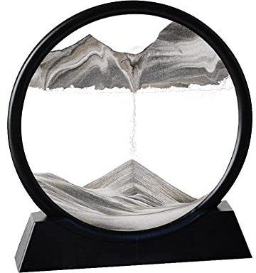 Arthink Moving Sand Art Picture in Motion Round Glass 3D Deep Sea Landscape, Dynamic Sand Art Sandscapes, Sensory Relaxing Desktop Table Decor Desk Decor Art Desk (12 inch, Black)