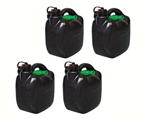 4x Benzinkanister 5L Schwarz Kunststoff Kanister, passend für Benzin/Diesel, mit Tankstutzen und Tragegriff