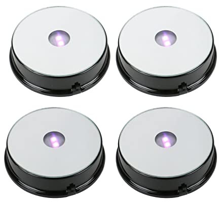 Colorful Led Light Display Base, Display Stand for Crystals Glass Art Figurine Merchandise, Lighted Seven Color Changing Lights Display Holder 3 AAA Batteries Powered (Black,4 Pieces)