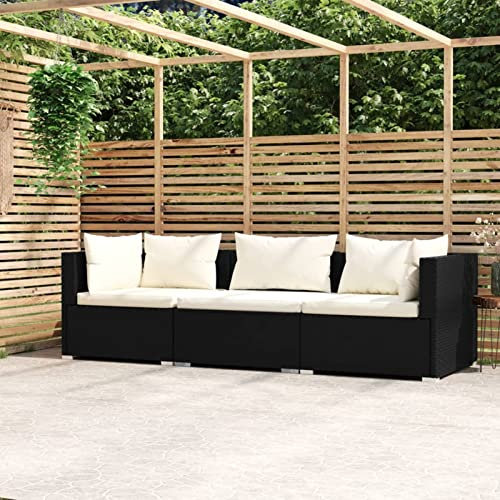 Tidyard 3-Sitzer-Sofa mit Kissen Gartensofa Garten-Sofabett Gartenmöbel Gartenliege Loungebett Outdoor Tagesbett Gartenlounge Sofa Garten Schlafsofa Sofa Schwarz Poly Rattan