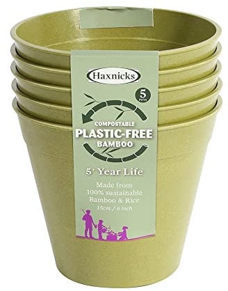 Garden Bamboo Seed Trays Pots & Saucers Sage Green or Terracotta indoor outdoor Greenhouse Compostable Bamboo Fibre Plastic Free 5 Year life (6 Sage Green Flower Pots)