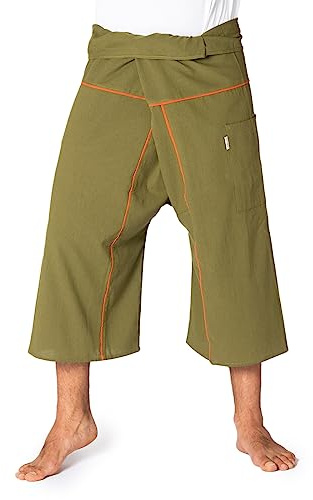 PANASIAM Fisherman Pants Stripe-Design 3/4, Olive Green, L