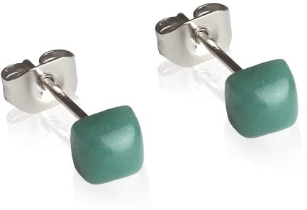 Winzige Ohrstecker mit Stein in dunkelgrün • Quadratische Ohrringe für 1, 2 & 3 Ohrloch • Nachhaltiger Schmuck aus recyceltem Glas & Edelstahl • 4mm