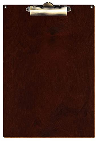 Bütic Holz Klemmbrett Standardform - Nussbaum dunkel - für A3 A4 A5 A6 mit Aufhängeösen, Format:A4 hoch, Klemme:Zahnklemme antik