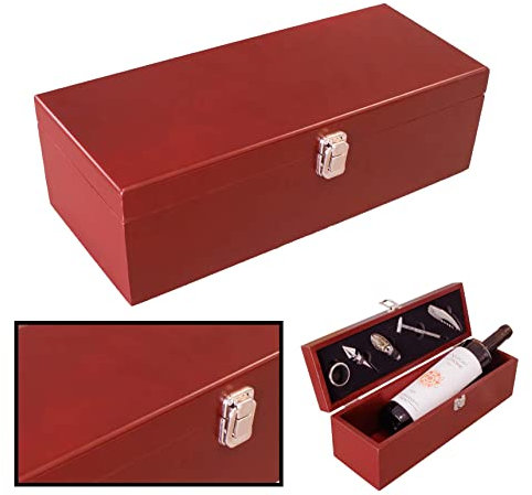 LucaHome - Set de accesorios sommelier con caja de madera para vino - Incluye sacacorchos, termómetro, aireador, anillo de goteo y vertedor - Ideal para regalo (Caja 5 accesorios)