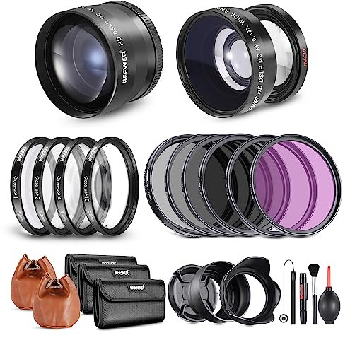 NEEWER Objectif 52 mm et Ensemble de filtres : Grand Angle/téléobjectif 2,2X supplémentaire pour Objectif APS-C 18 mm-85 mm, (+1+2+4+10) Filtres Gros Plan Macro/ND/UV/CPL/FLD pour Objectif d'appareil