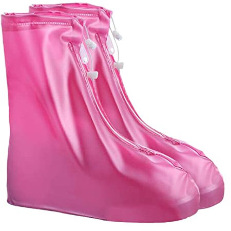 IUNSER Wasserdichte Schuhe Stiefelabdeckung Reißverschluss Regenüberschuhe High Top Anti Rutsch Schuhe Damen Kinder Galoschen Überzüge Stiefel für Regen Sommerliche Jagdbekleidung (Hot Pink, M)
