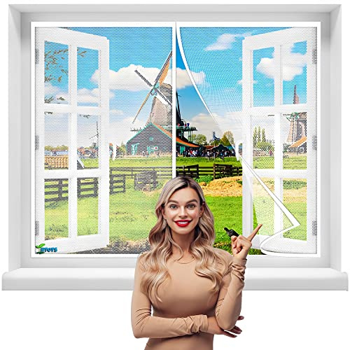 Rideau Fenêtre Anti, 150 x 140 cm Moustiquaire Enroulable Moustiquaire Porte Fenetre Facile à Installer sans Percer pour Couloirs, Portes【Blanc】