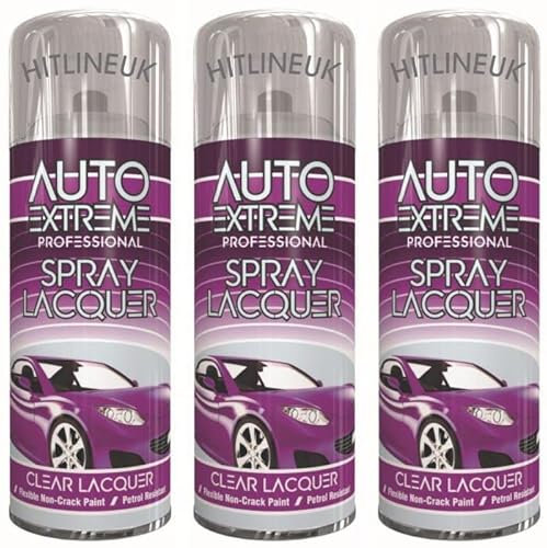 HitlineUK 3 x 400ml Clear Lacquer Spray Paint Furniture Paint Wood Paint Clear Coat Spray Paint
