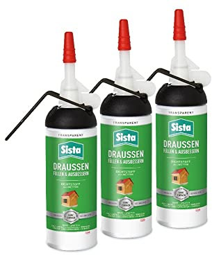 SISTA DRAUSSEN Füllen & Ausbessern, transparenter Polymer Dichtstoff für den Außenbereich, wetterfestes Abdichten mit überstreichbarem Fugenfüller, 3x100ml Spender
