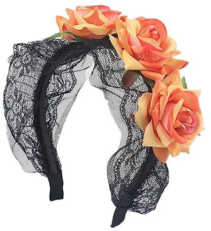 Dia de Muertos Haarreif,Tag der Toten Haarreif Schwarz Schleife,Halloween Kostüm Damen Haarschmuck,Tiara mexikanischen Stirnband Blumen Kronen Kopfschmuck für Halloween Karnival Fasching Mottoparty