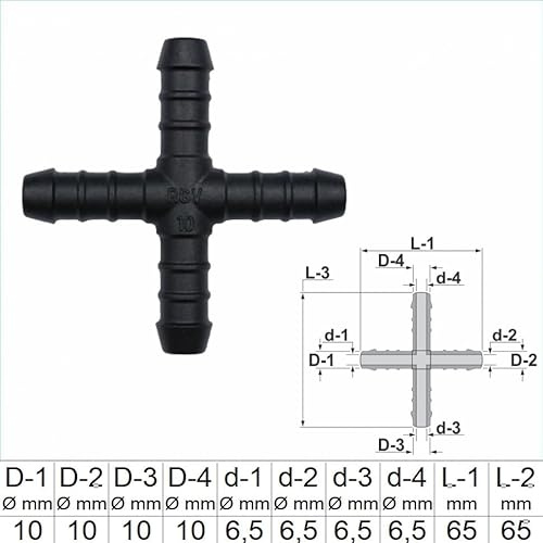 1, 2, 3, 5 oder 10 Stück Kreuz Schlauchverbinder 10 x 10 x 10 x 10 mm PA GF30 Kreuz Verbinder (10)