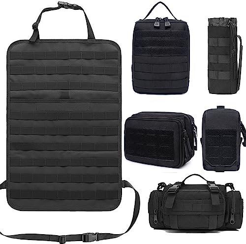 Molle Rückenlehnen-Organizer, taktischer Autositz-Organizer mit Taschen, taktischer Fahrzeugpaneel-Organizer mit 5 abnehmbaren MOLLE-Taschen, universell passend für die meisten Fahrzeuge (schwarz)