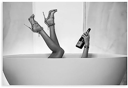 Leinwand-Poster mit hohen Absätzen, Frauen trinken Wein in der Badewanne, Wandkunst, Dekor, Bild, Gemälde für Wohnzimmer, Schlafzimmer, Dekoration, ungerahmt, 60 x 90 cm
