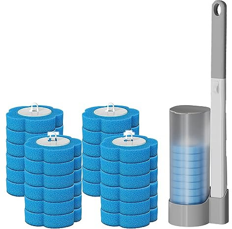 GALER Disposable Toilet Brush, 24PCS Disposable Replacement Brush Head Toilet Brush Set, Disposable Toilet Cleaning System with Holder, Toilet Cleaner Brush Toilet Wand Kit for Bathroom (Grey)