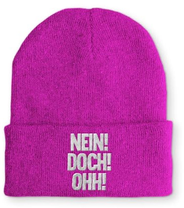 tshirtladen NEIN! DOCH! OHH! Statement Beanie Mütze mit Spruch, Farbe: Pink