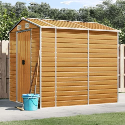 ZEYUAN Gerätehaus Hellbraun 191x215x198 cm Verzinkter Stahl, Gartenhaus, Gerätehaus, Fahrradgarage, Gartenhütte, Geräte Schuppen, Gartengerätehaus - 3188276